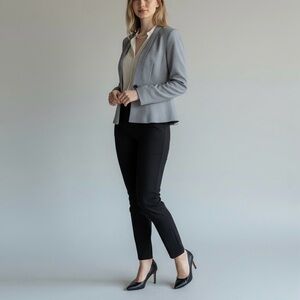 Halogen Peplum Blazer Size 10 Black White Career Work Jacket